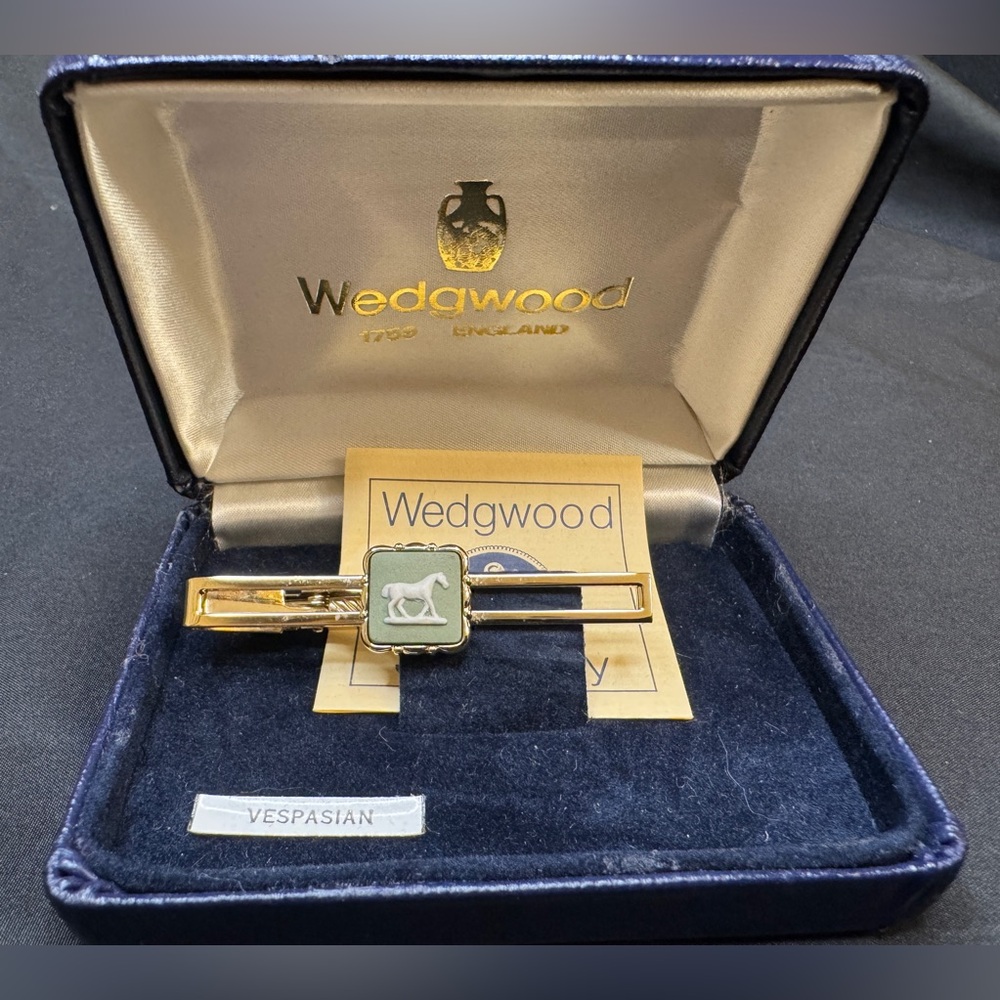 Wedgwood Gold and Green with a White Horse Tie Bar Clip
